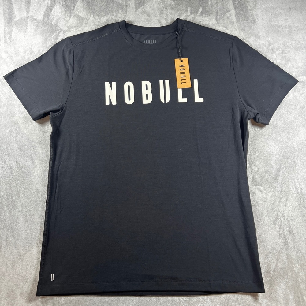 NOBULL Tee V2 Slim Black White Logo Mens XL Performance Training T-Shirt NWT